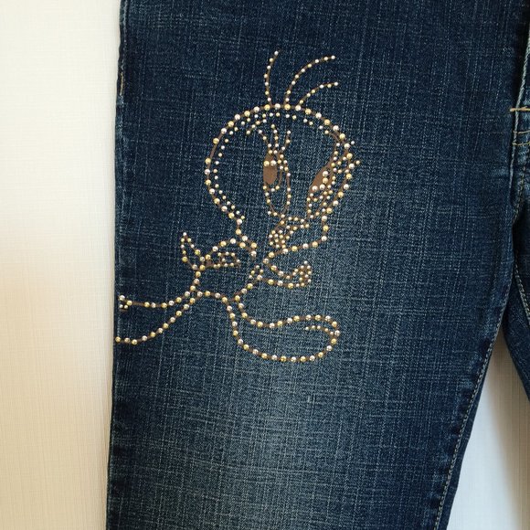 Lot 29 Looney Tunes Boot Cut Womens Jeans Sz 9 x 32 Studded Tweety Bird Denim - Picture 3 of 8